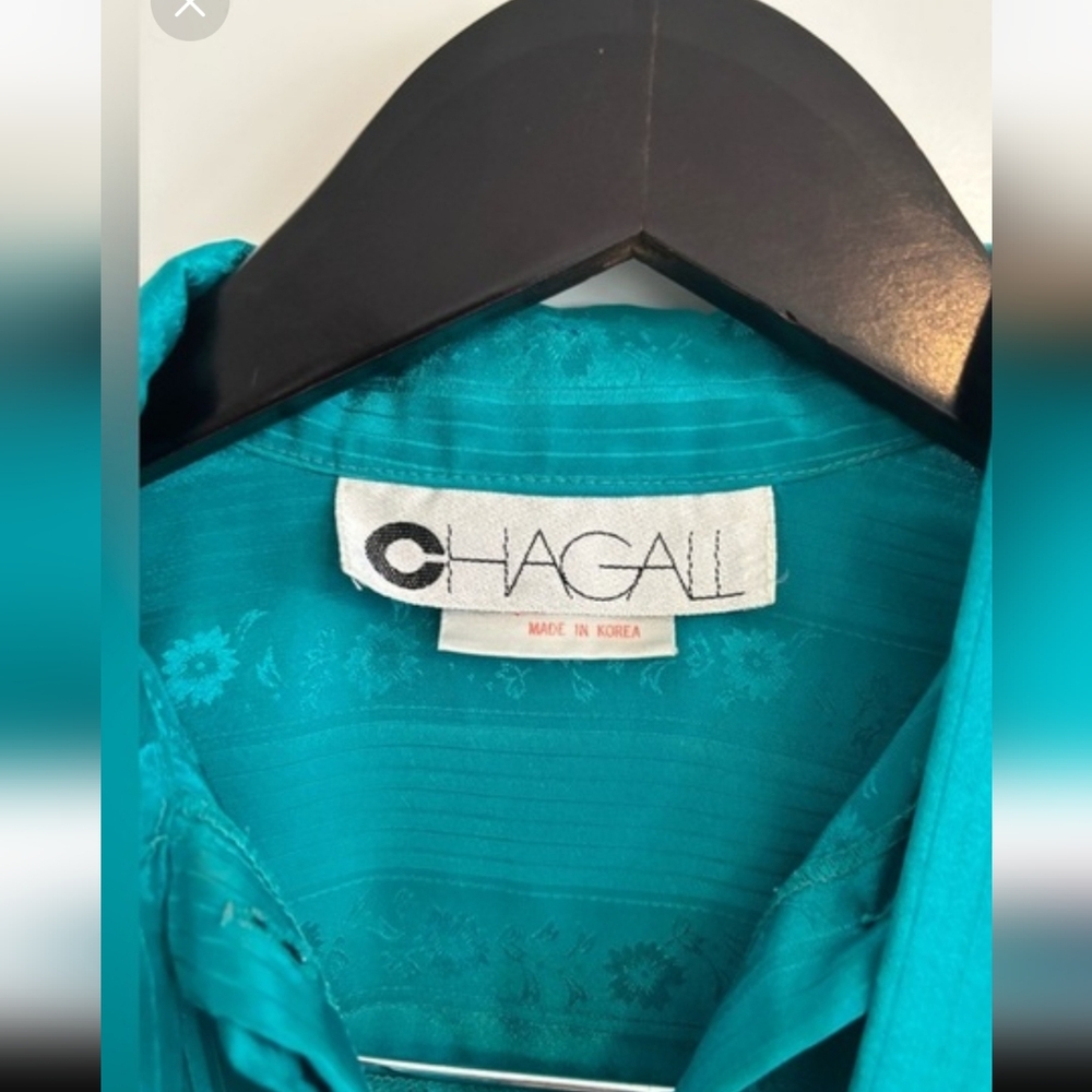 Vintage Chagall Teal Secretary Pussybow Blouse - Picture 5 of 7